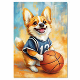 Corgi Dog with Sports Jersey Canvas Wall Art for Sports Lovers Bedroom Décor Gift for Boyfriends on Ready to Hang 1.5" Thick Canvas Wrap, Floating Framed Canvas, Flat Rolled Canvas